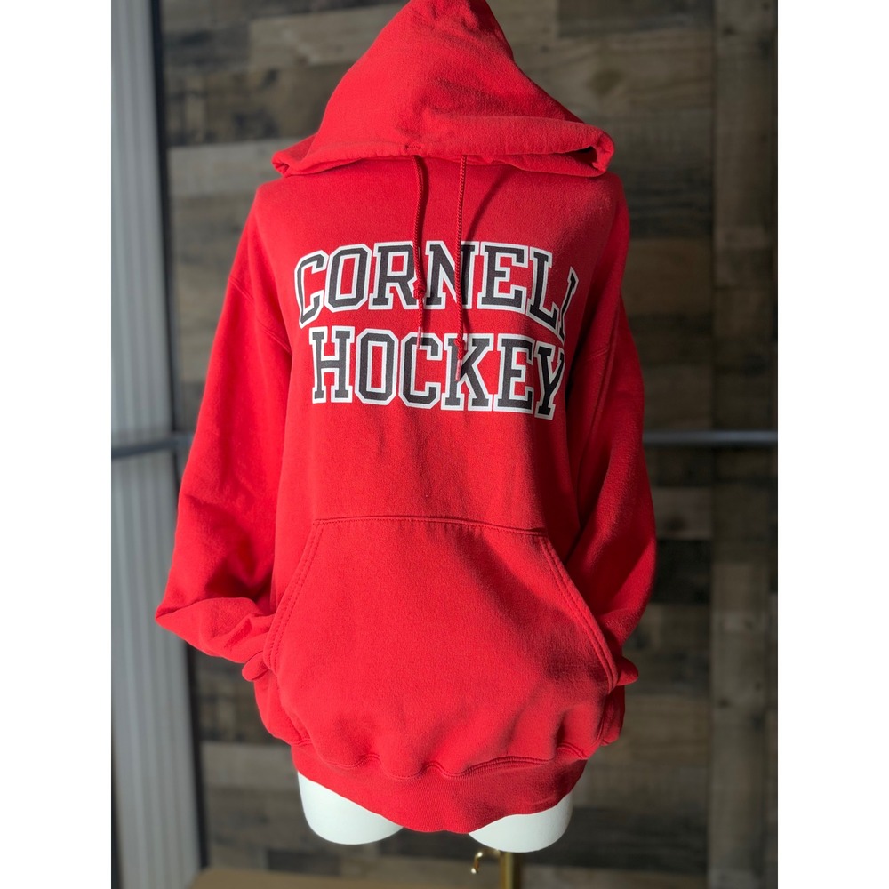 Champion Cornell Hockey Hoodie Red Pullover Sweatshirt Big Red Hockey Sticks
